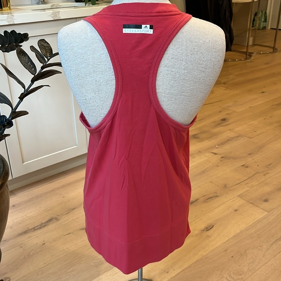 EUC Adidas Stella McCartney collab salmon pink with orange spellout bar t-shirt - Picture 4 of 7